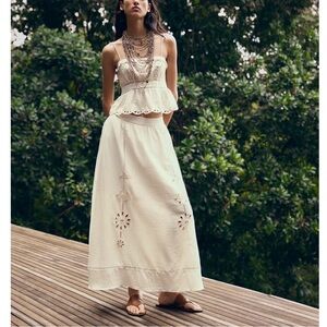 Zara 2 pieces set Embroidered Eyelet Cropped Top & Midi Skirt NWT